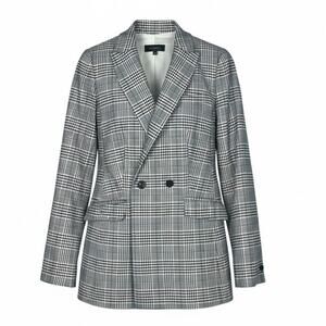 Talbots Women's Size 6 Glen Plaid Double-Breasted Blazer Longer Length B/W